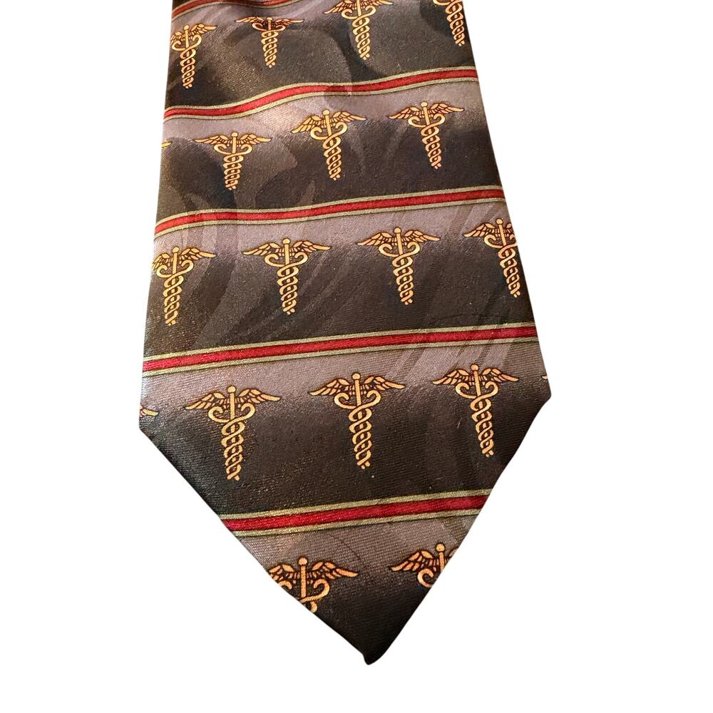 Steven Harris Caduceus‎ Medical Tie Black Red Gold Novelty Polyester
